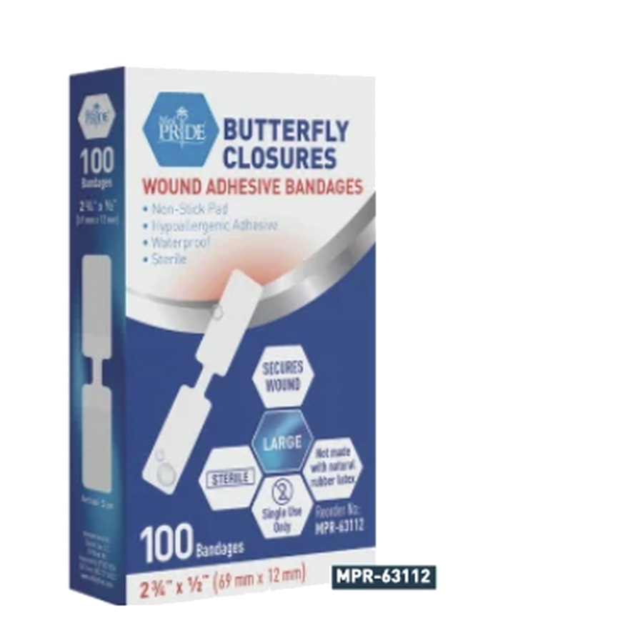 Adhesive Bandage - Butterfly Fab 3/8" x 1 13/16" Md, Sterile