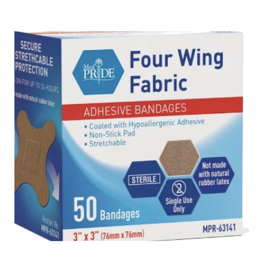 Adhesive Bandage - Fabric 3" x 3", 4 Wing, Sterile