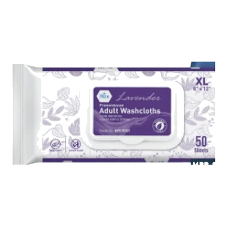 Premoistened Adult Washcloths - Lavender - 8" x 12"